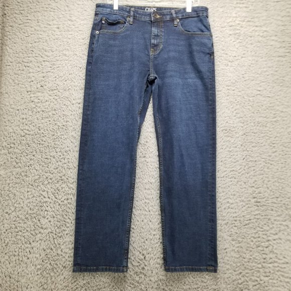 Chaps Jeans Mens 32x30 Slim Straight Fit Stretch Faded Medium Blue Mid Rise - Picture 1 of 16